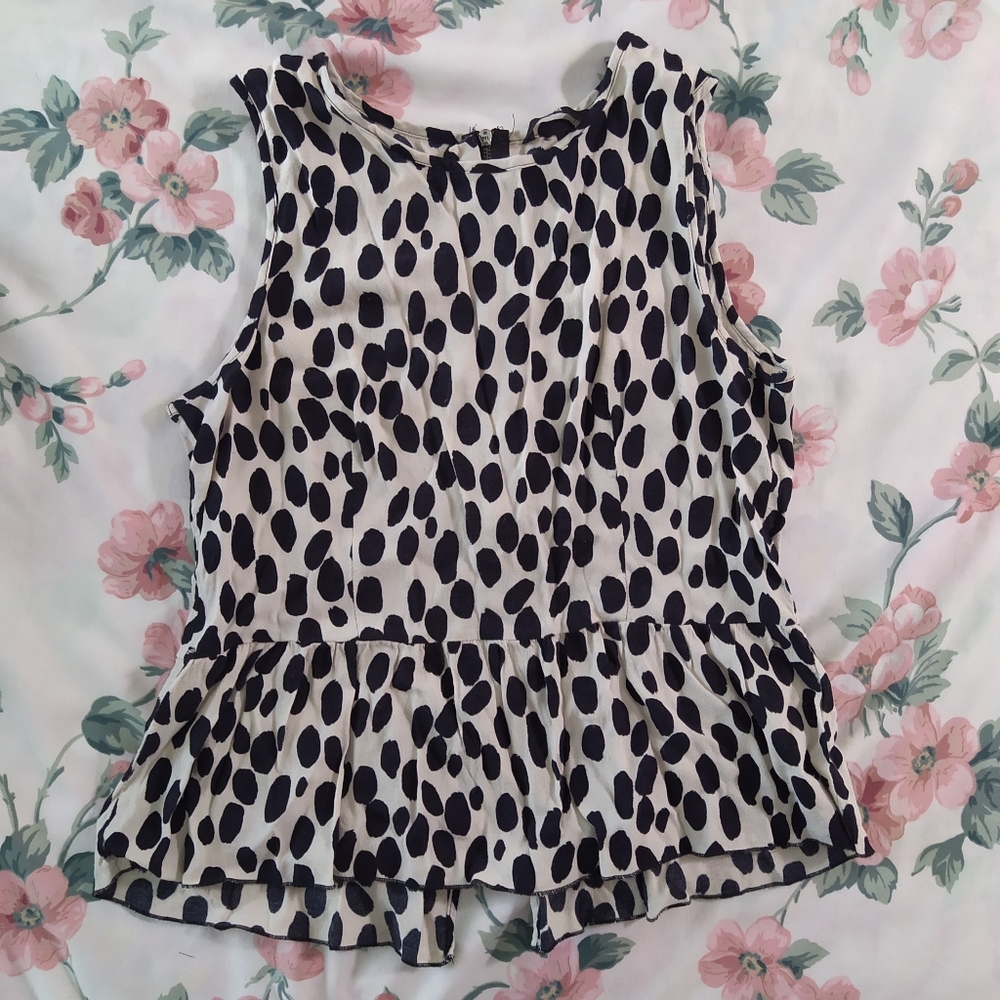 Bold Spot Print Peplum Sleeveless Top Back Zip